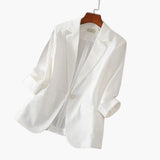 Sophie | Damen Dreiviertelarm Leinen Blazer mit Knopfverschluss – Weiß