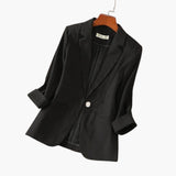 Sophie | Damen Dreiviertelarm Leinen Blazer mit Knopfverschluss – Schwarz
