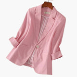 Sophie | Damen Dreiviertelarm Leinen Blazer mit Knopfverschluss – Rosa