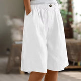 Greta | Damen Entspannte Kurze Hose Elastische Taille – Weiß