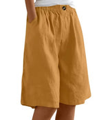 Greta | Damen Entspannte Kurze Hose Elastische Taille – Erdiges Gelb