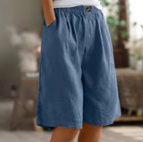 Greta | Damen Entspannte Kurze Hose Elastische Taille – Blau