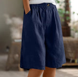 Greta | Damen Entspannte Kurze Hose Elastische Taille – Marineblau