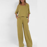 Frieda | Damen Entspanntes Zweiteiliges Leinenset Top Hose – Gelb