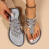 Frieda | Damen Flache Sandalen T-Riemen Strass Zehentrenner – Silber