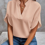 Lena | Damen Fließende V-Ausschnitt Bluse mit Weiten Ärmeln – Beige