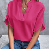 Lena | Damen Fließende V-Ausschnitt Bluse mit Weiten Ärmeln – Rosa