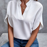 Lena | Damen Fließende V-Ausschnitt Bluse mit Weiten Ärmeln – Weiß