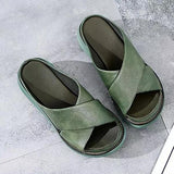 Leonie | Damen Gepolsterte Flache Sandalen Kreuzriemen – Grün