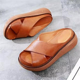 Leonie | Damen Gepolsterte Flache Sandalen Kreuzriemen – Braun