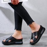 Leonie | Damen Gepolsterte Flache Sandalen Kreuzriemen – Schwarz