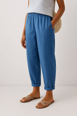 Luisa | Damen Gerade Geschnittene Leinenhose mit Seitentaschen – Blau