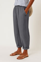 Luisa | Damen Gerade Geschnittene Leinenhose mit Seitentaschen – Grau