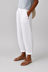 Luisa | Damen Gerade Geschnittene Leinenhose mit Seitentaschen – Weiß