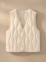 Elfriede | Damen Gesteppter Bodywarmer mit V-Ausschnitt Druckknopf-Thermoweste – Weiß