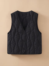 Elfriede | Damen Gesteppter Bodywarmer mit V-Ausschnitt Druckknopf-Thermoweste – Schwarz
