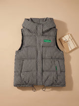 Marlene | Damen Gesteppter Kapuzen-Bodywarmer mit Allover-Print – Hahnentritt