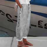 Leonie | Damen Gestreifte Entspannte Hose mit Seitentaschen – Schwarz