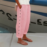Leonie | Damen Gestreifte Entspannte Hose mit Seitentaschen – Rosa