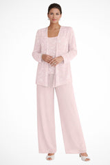 Frieda | Damen Glitzer Dreiteiler Weite Hose Blazer Set – Hellrosa