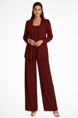 Frieda | Damen Glitzer Dreiteiler Weite Hose Blazer Set – Burgund