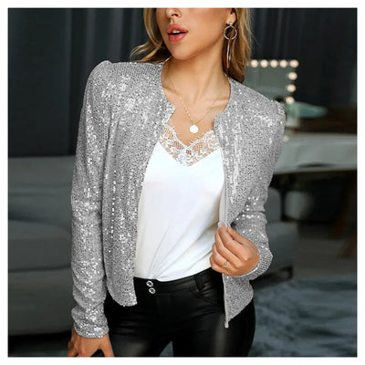 Damen Glitzernde Partyjacke mit Reißverschluss