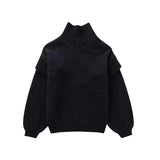 Damen Grobstrick Rollkragenpullover mit Langen Ärmeln und Rippbündchen – Schwarz