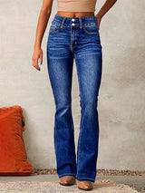 Frieda | Damen High Waist Bootcut Jeans Stretch Denim – Marine
