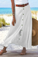 Luisa | Damen High-Waist Knopfleiste Maxi Rock – Weiß