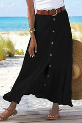 Luisa | Damen High-Waist Knopfleiste Maxi Rock – Schwarz