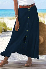 Luisa | Damen High-Waist Knopfleiste Maxi Rock – Tibetisches Blau
