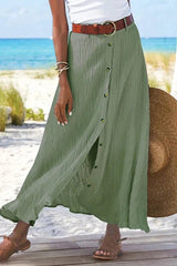Luisa | Damen High-Waist Knopfleiste Maxi Rock – Hellgrün