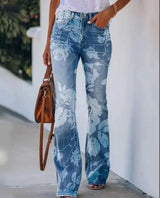 Katharina | Damen High-Waist Schlaghose mit Blumenmuster – Blau5
