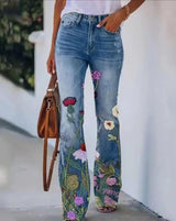 Katharina | Damen High-Waist Schlaghose mit Blumenmuster – Blau 6
