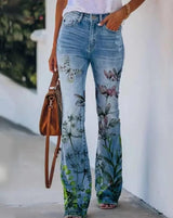 Katharina | Damen High-Waist Schlaghose mit Blumenmuster – Blau 7