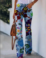 Katharina | Damen High-Waist Schlaghose mit Blumenmuster – Blau 8