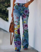 Katharina | Damen High-Waist Schlaghose mit Blumenmuster – Blau 3