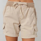 Marlene | Damen Hochbund Cargo Shorts mit Kordelzug – Beige