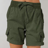 Marlene | Damen Hochbund Cargo Shorts mit Kordelzug – Armeegrün