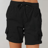 Marlene | Damen Hochbund Cargo Shorts mit Kordelzug – Schwarz