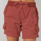 Marlene | Damen Hochbund Cargo Shorts mit Kordelzug – Rot