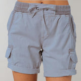 Marlene | Damen Hochbund Cargo Shorts mit Kordelzug – Blau