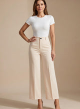 Greta | Damen Hochbund-Stoffhose Gerader Schnitt Elegant – Aprikose