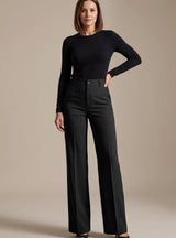 Greta | Damen Hochbund-Stoffhose Gerader Schnitt Elegant – Schwarz