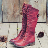 Lena | Damen Hohe Schnürstiefel im Reitstil mit Profilsohle – Rot