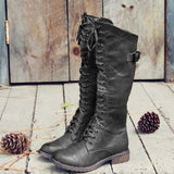 Lena | Damen Hohe Schnürstiefel im Reitstil mit Profilsohle – Schwarz