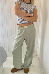 Damen Hose mit Elastischem Bund und Geradem Bein – Grün
