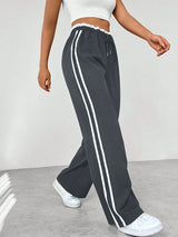 Damen Hose mit Seitenstreifen und elastischem Bund – Grau