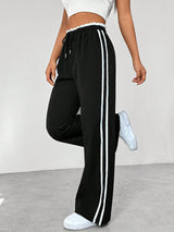 Damen Hose mit Seitenstreifen und elastischem Bund – Schwarz