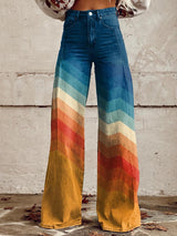 Damen Hose mit weitem Bein und Farbverlauf in Regenbogenfarben – Mehrfarbig